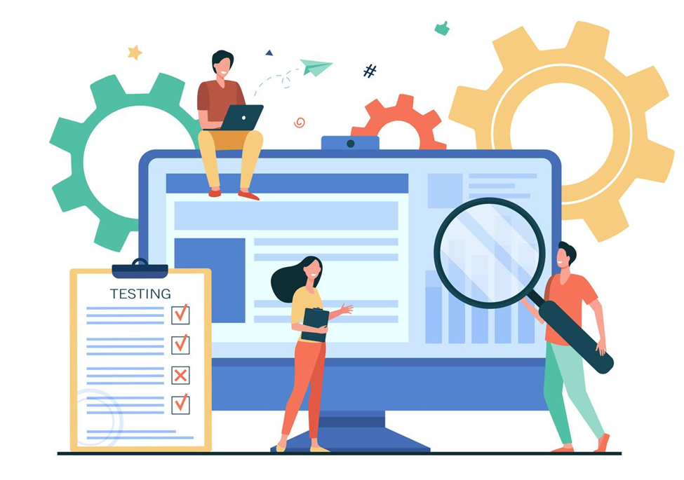  Vector illustration of a group of people testing software